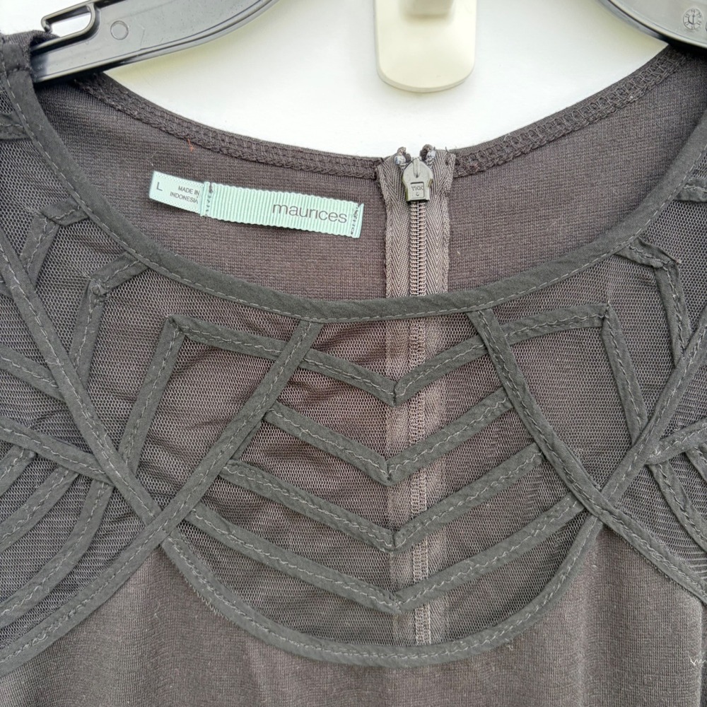 Maurices Black Fit and Flare Dress Mesh Embroidered Yoke Sleeveless Womens Large - Picture 2 of 5